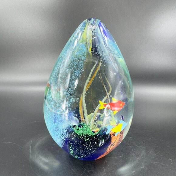 Venetian Art Glass Paperweight Fish Aquarium Large Heavy Multicolor Italian VTG - Picture 11 of 16